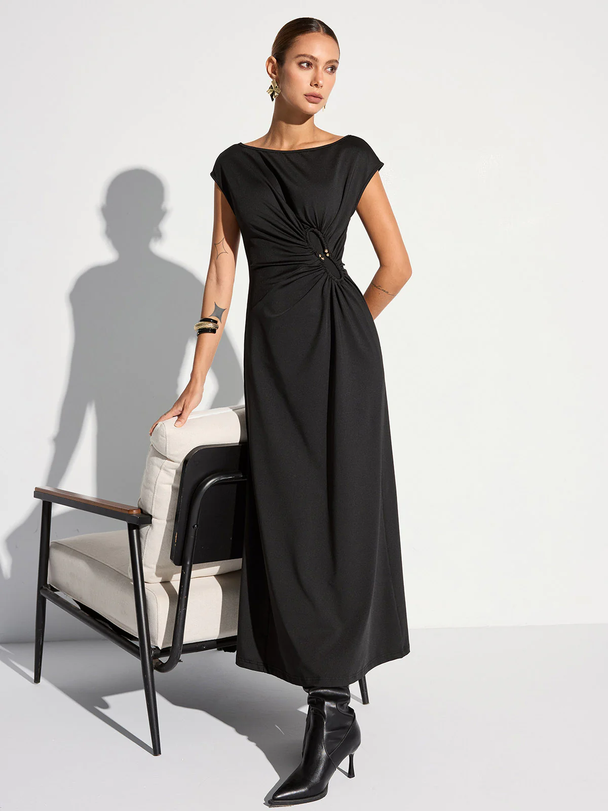 Cap Sleeve Ruched Backless Maxi Dress - Wholesalesil