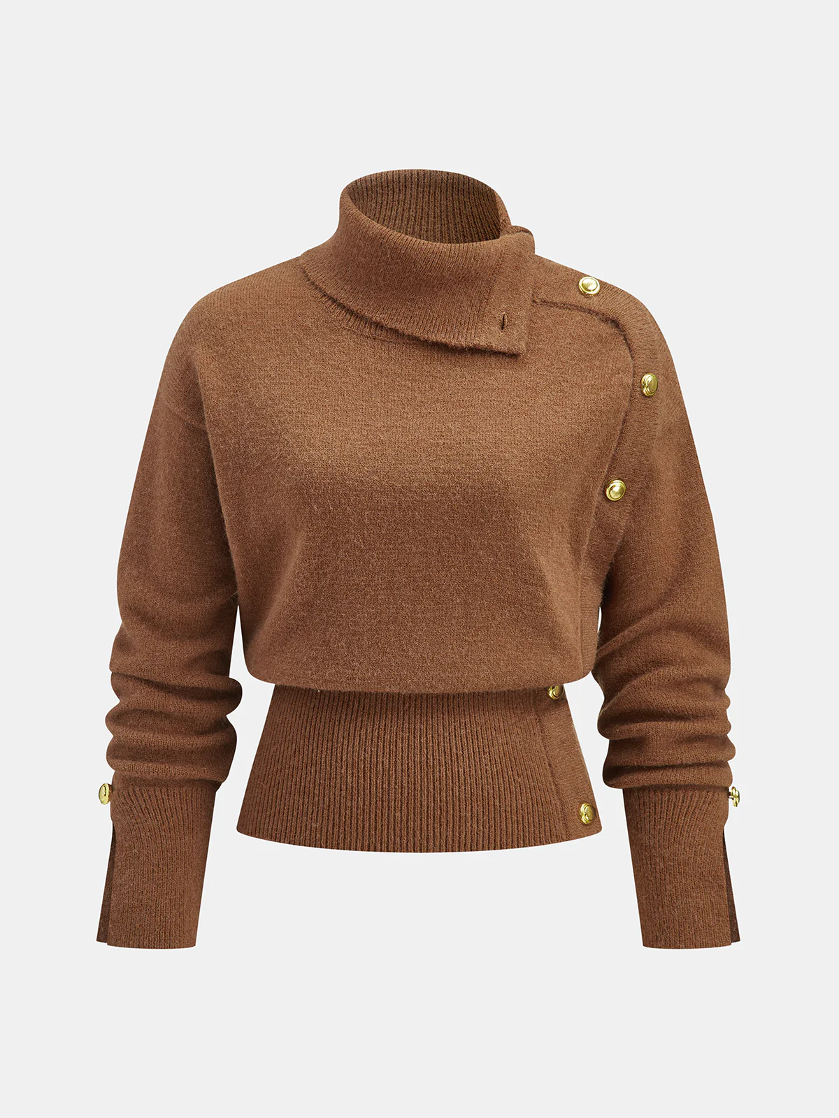 Cinched Waist Asymmetrical Turtleneck Sweater - Wholesalesil