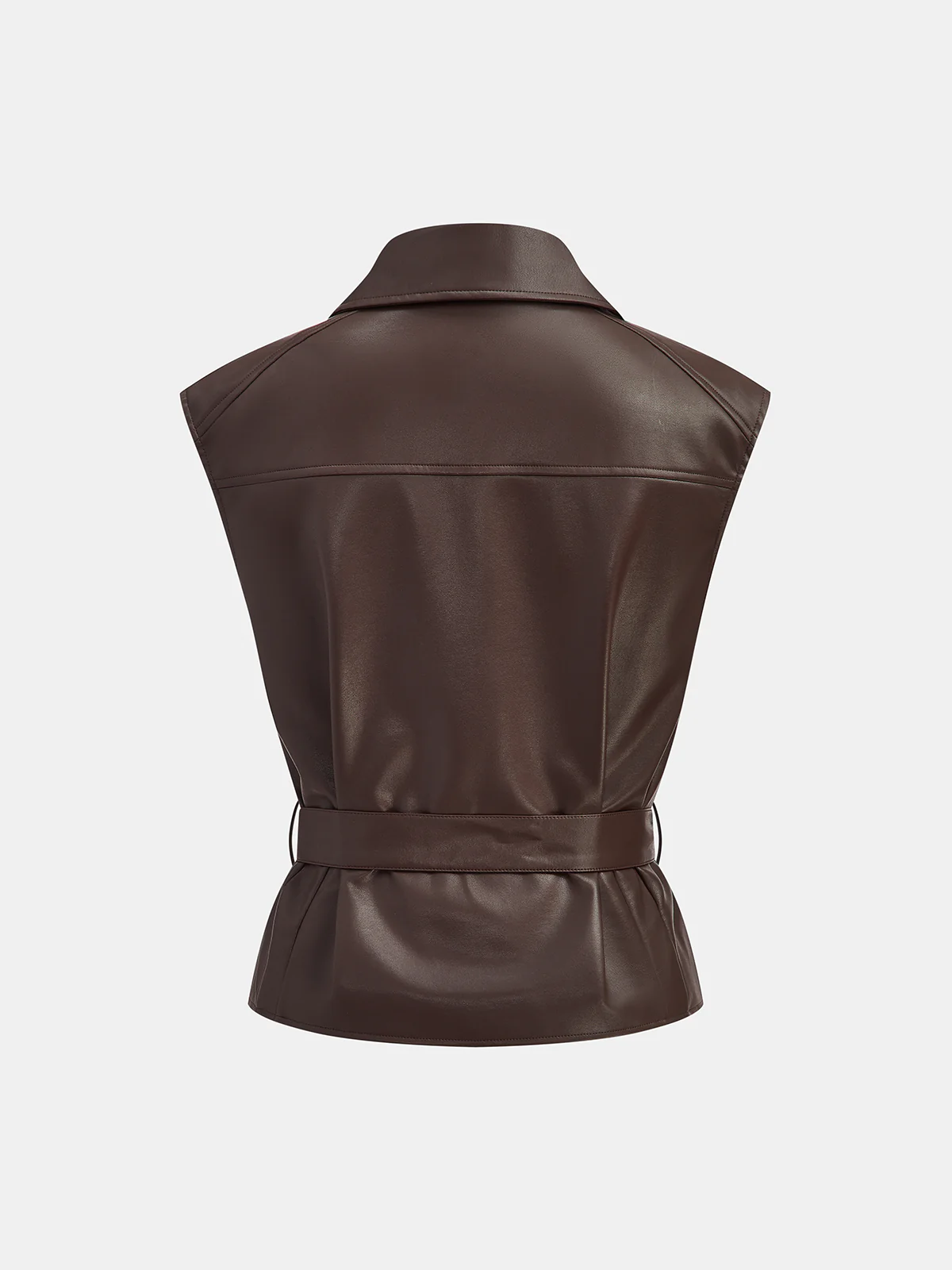 Collared Belted Faux Leather Vest - Wholesalesil