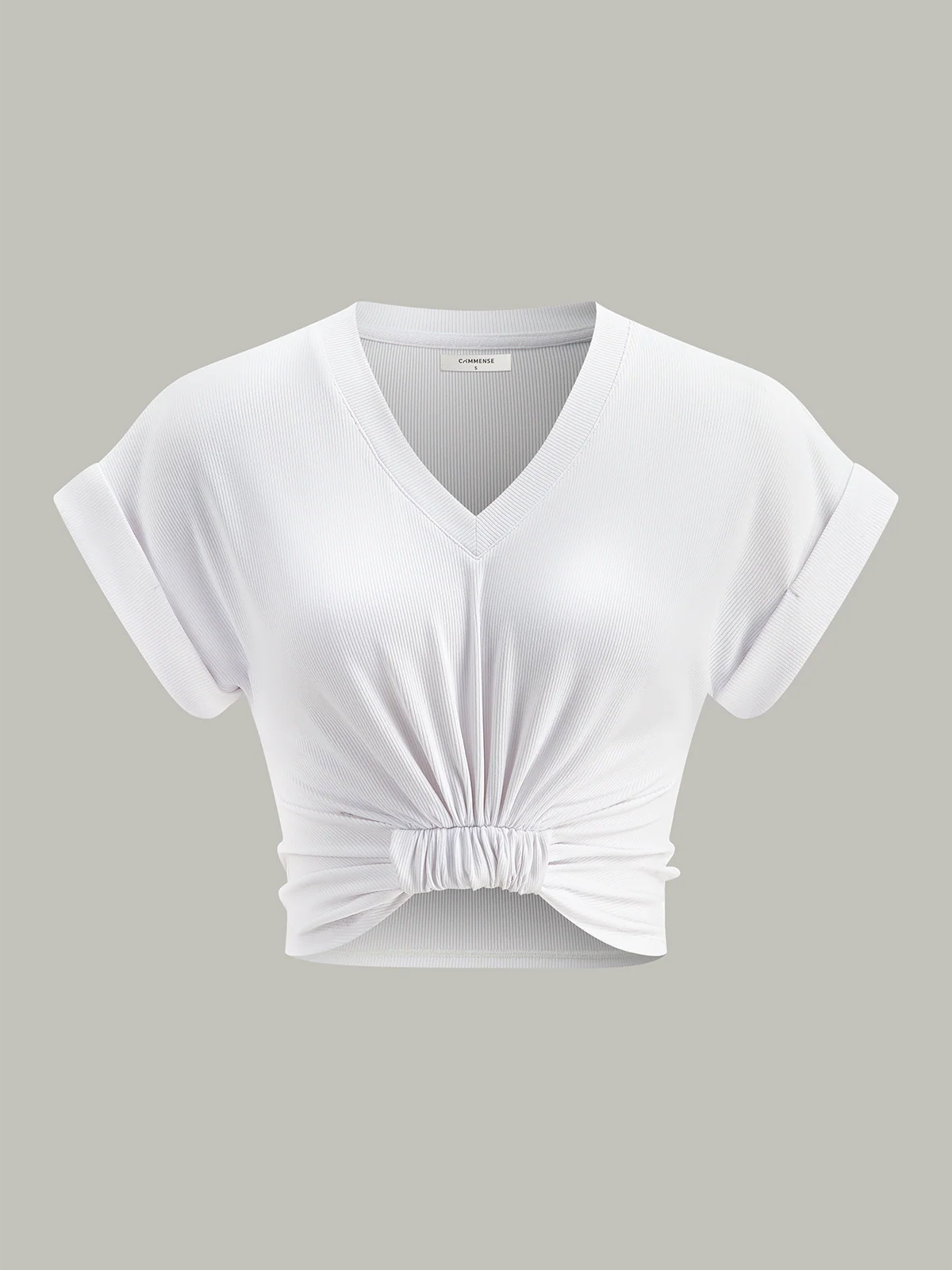 Ribbed V-Neck Knotted Crop Top - Wholesalesil