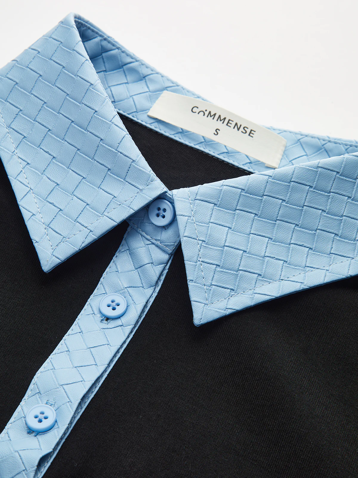 Faux Leather Collar Long-Sleeve Knit Top - Wholesalesil