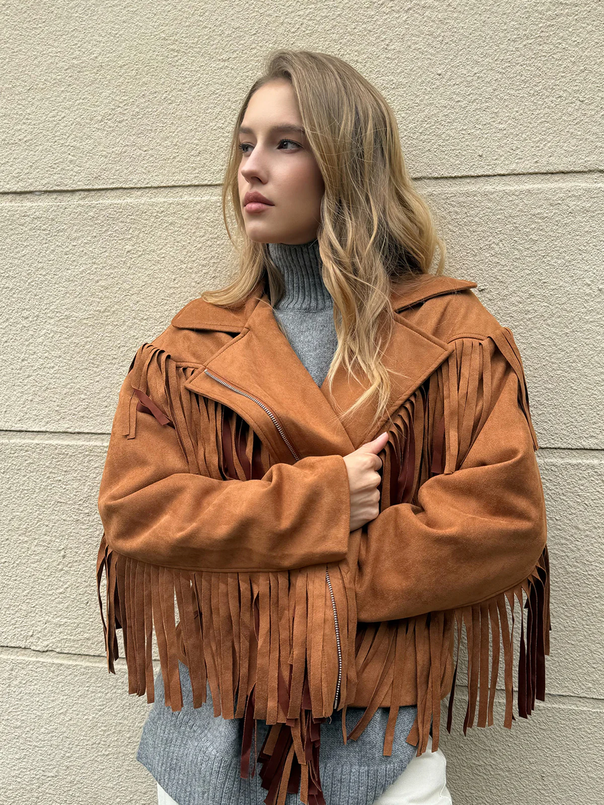 Lapel Collar Fringe Jacket - Wholesalesil