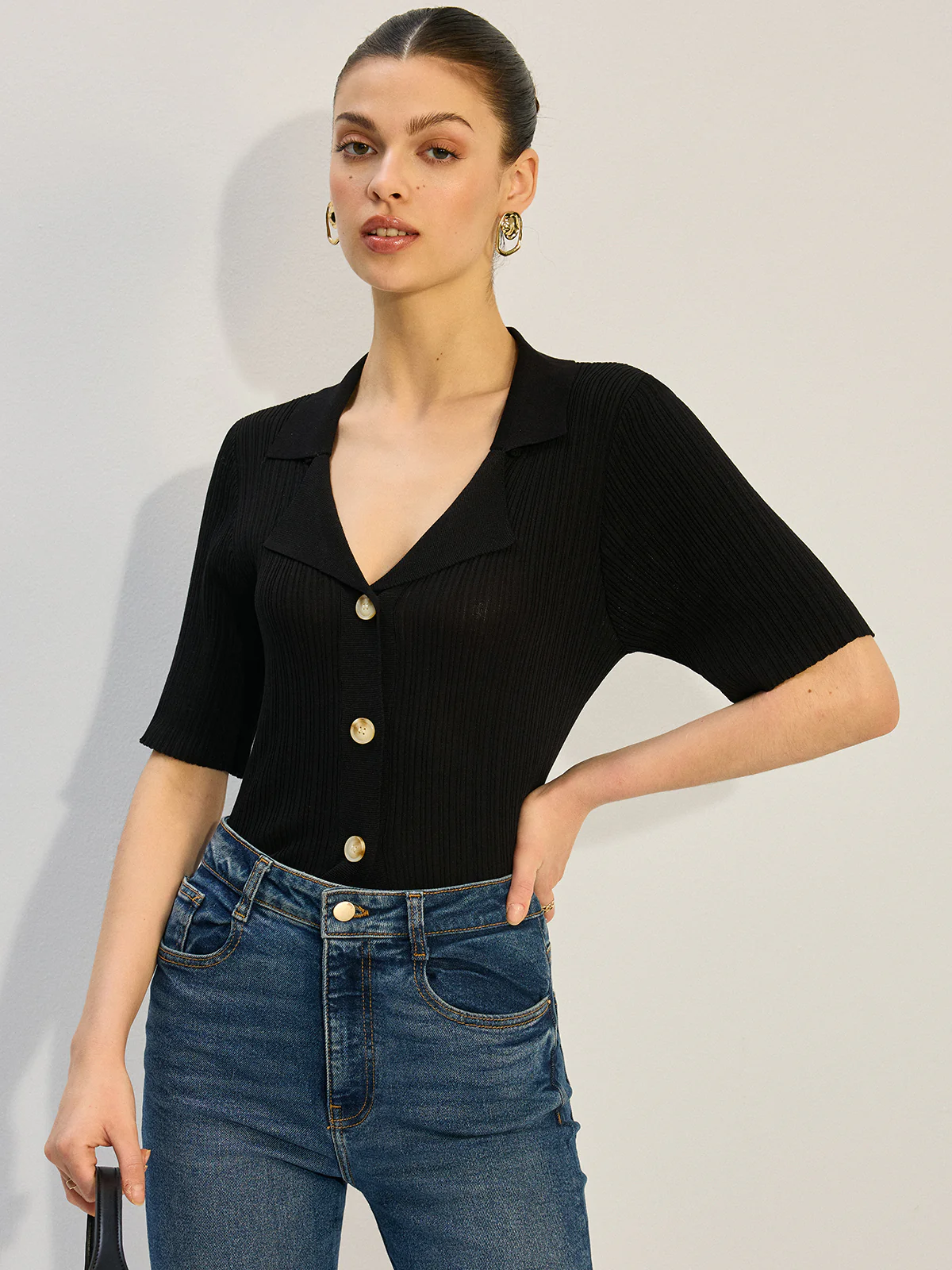 Knit Button-Up Blouse - Wholesalesil