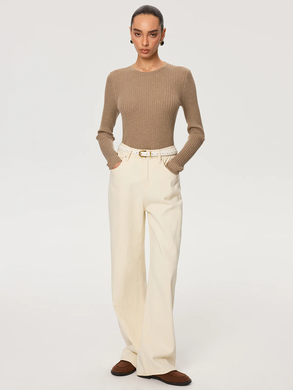 Ribbed Cut-Out Back Wool Blend Sweater - Wholesalesil