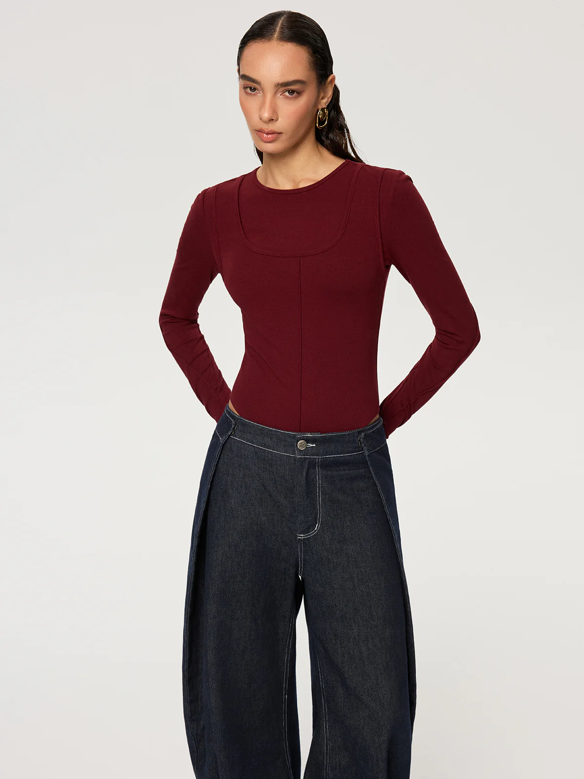 Contour-Seam Long Sleeve Bodysuit - Wholesalesil