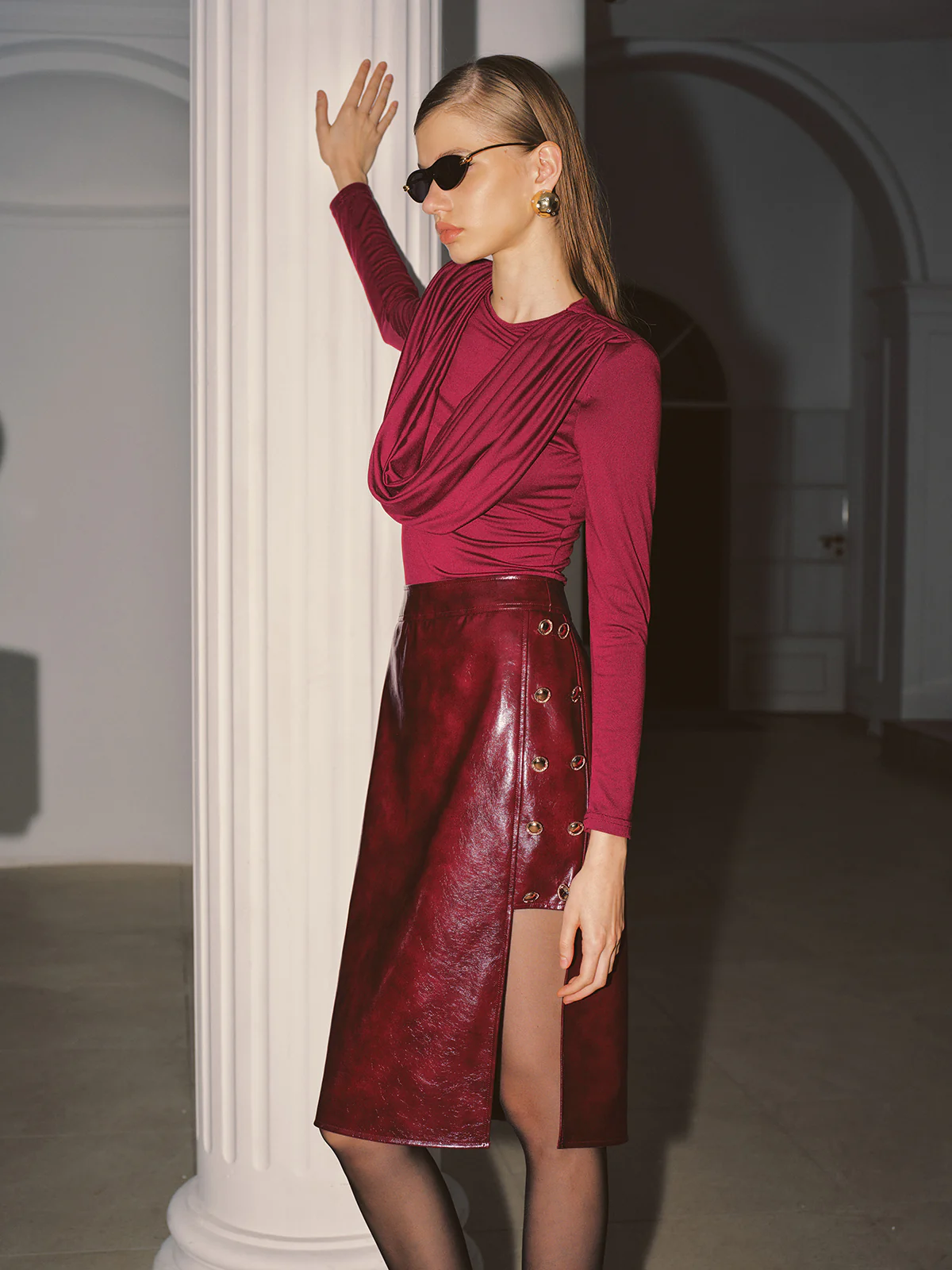 Long-Sleeve Draped Neck Top - Wholesalesil