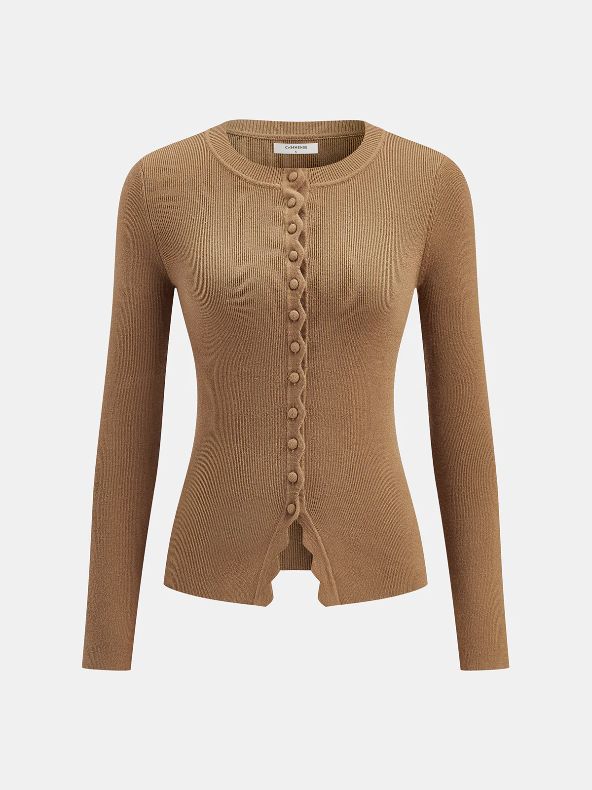 Scalloped Button Placket Knit Cardigan - Wholesalesil