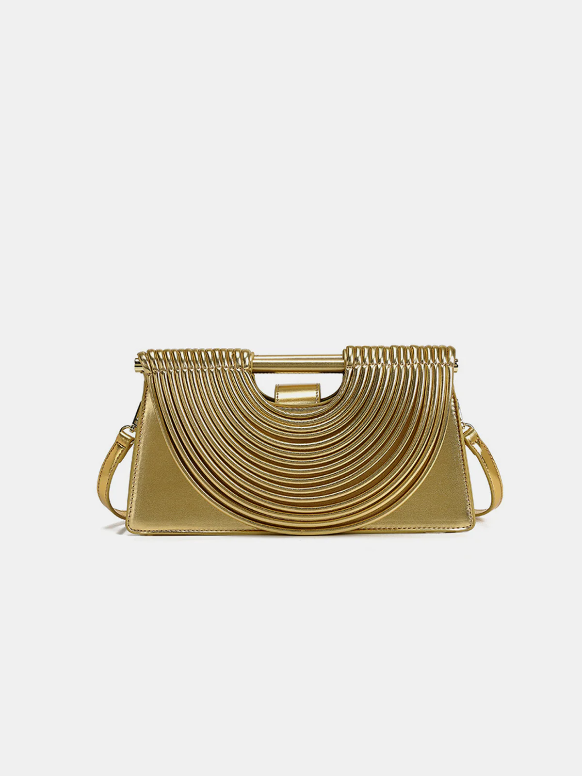 Curved Striped Handle PU Leather Bag - Wholesalesil