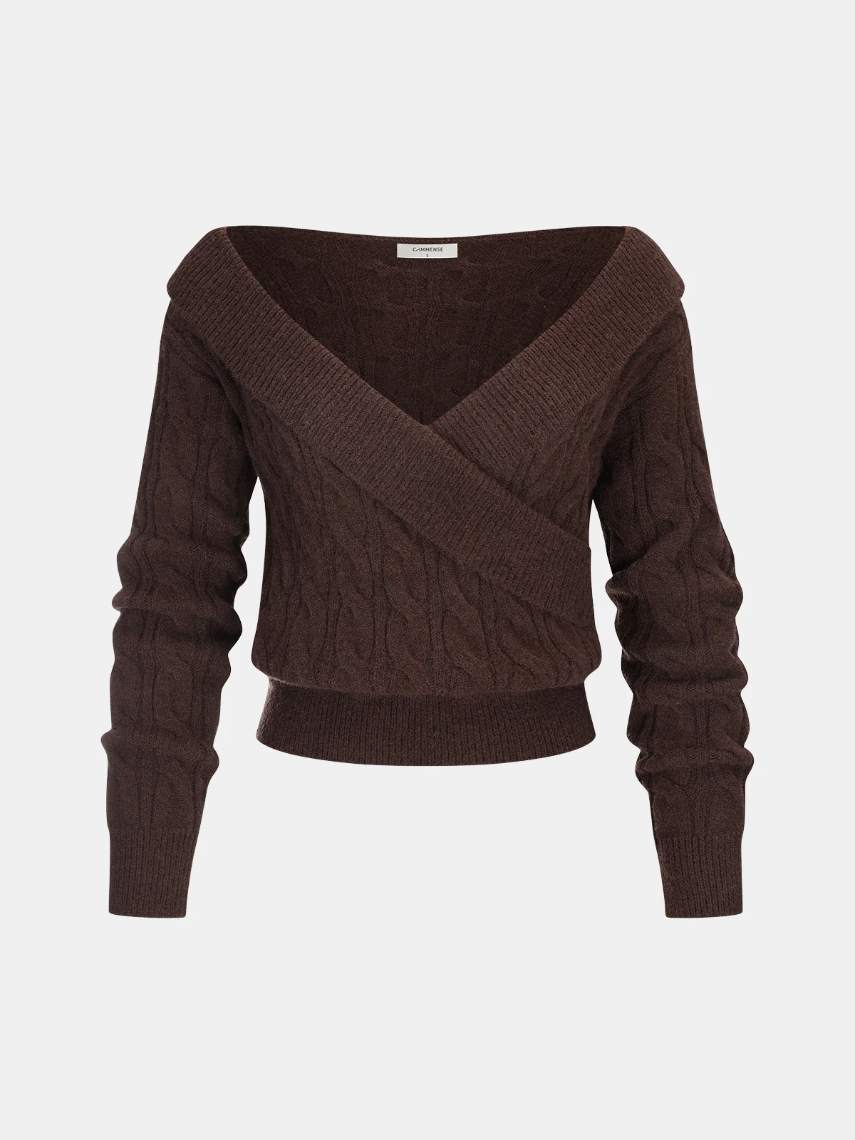 Cross-Front V-Neck Cable Knit Sweater - Wholesalesil