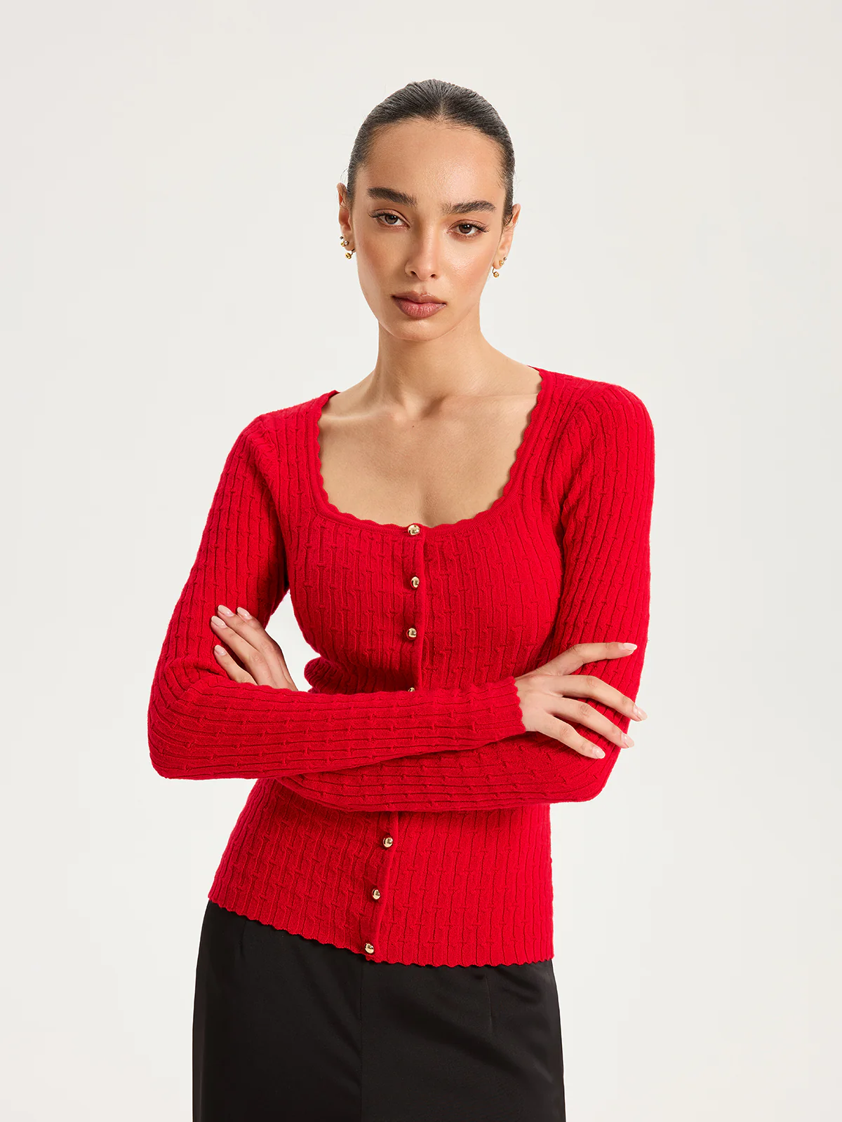 Wool-Blend Cable-Knit Metal Button Cardigan - Wholesalesil