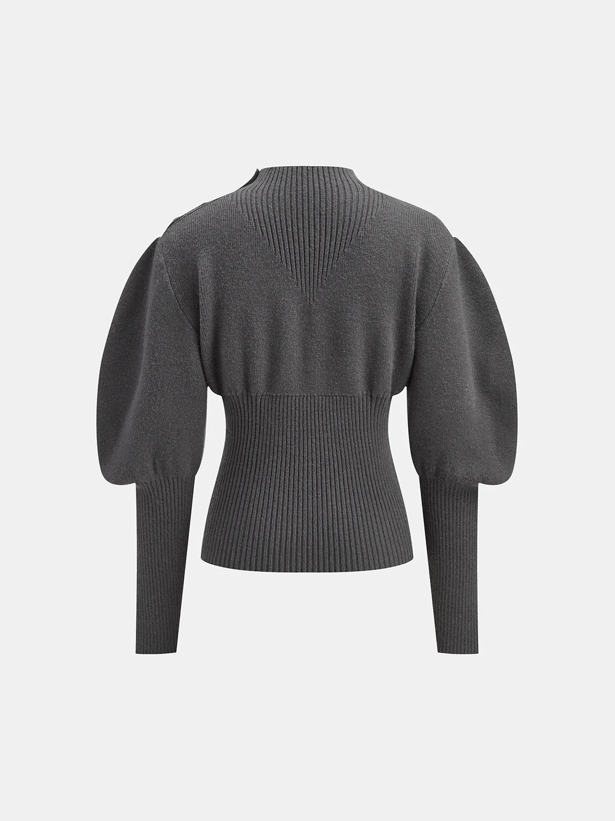 Leg-Of-Mutton Sleeve Button Detail Sweater - Wholesalesil