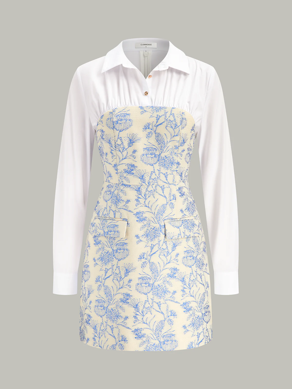 Shirt Collar Floral Jacquard Mini Dress - Wholesalesil