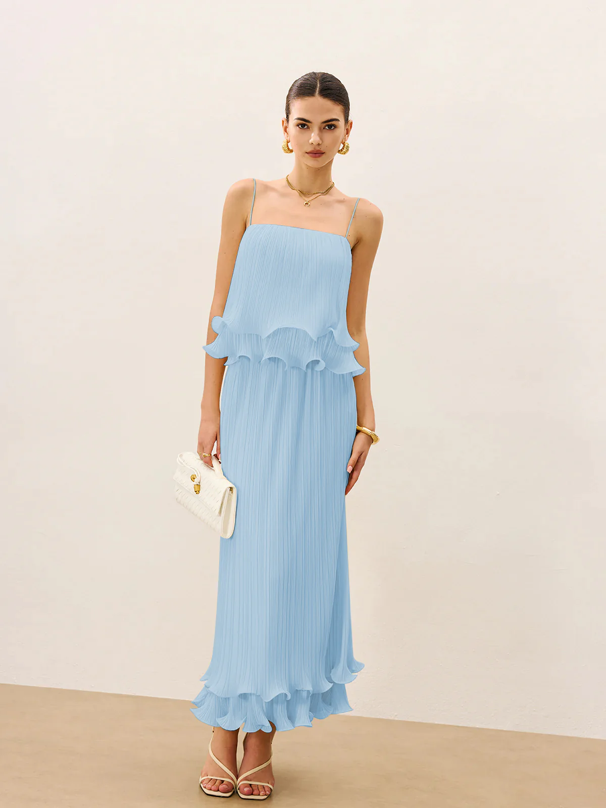 Pleated Layered Ruffle Skirt Set - Wholesalesil