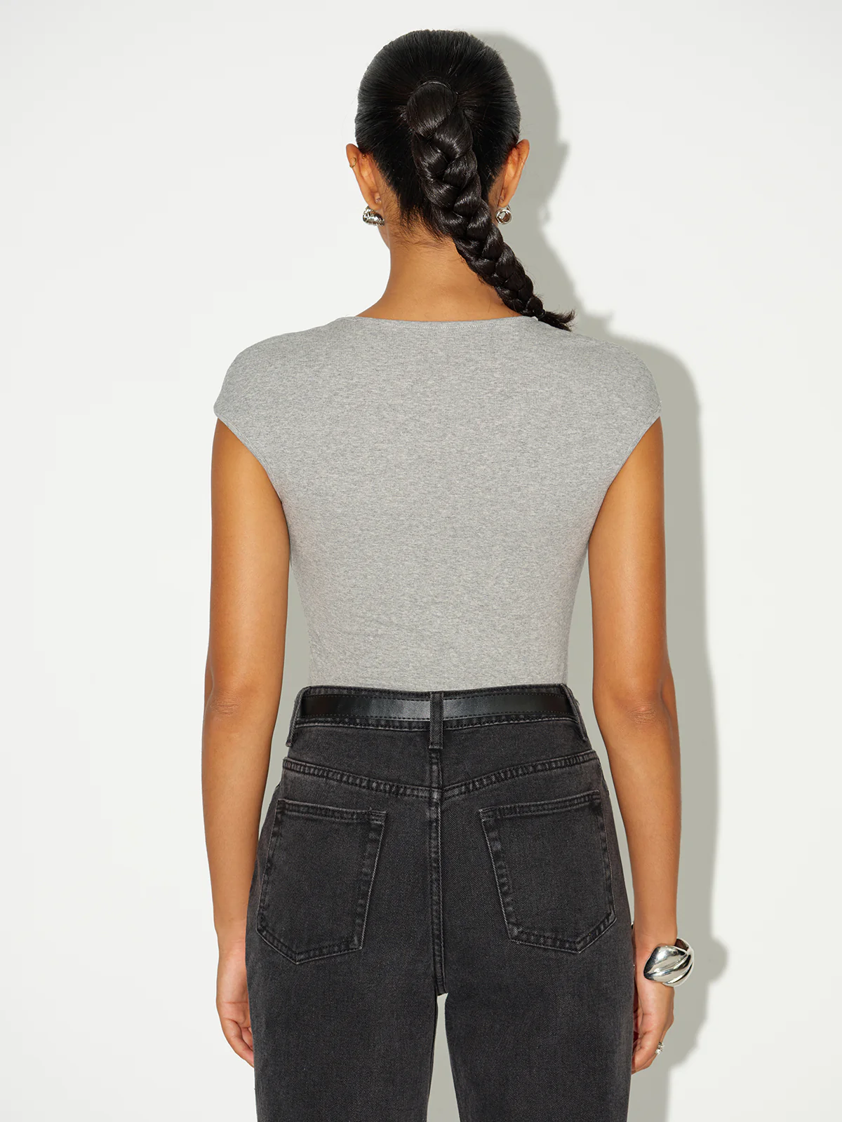 V-Neck Cap Sleeve Cotton-Blend Top - Wholesalesil