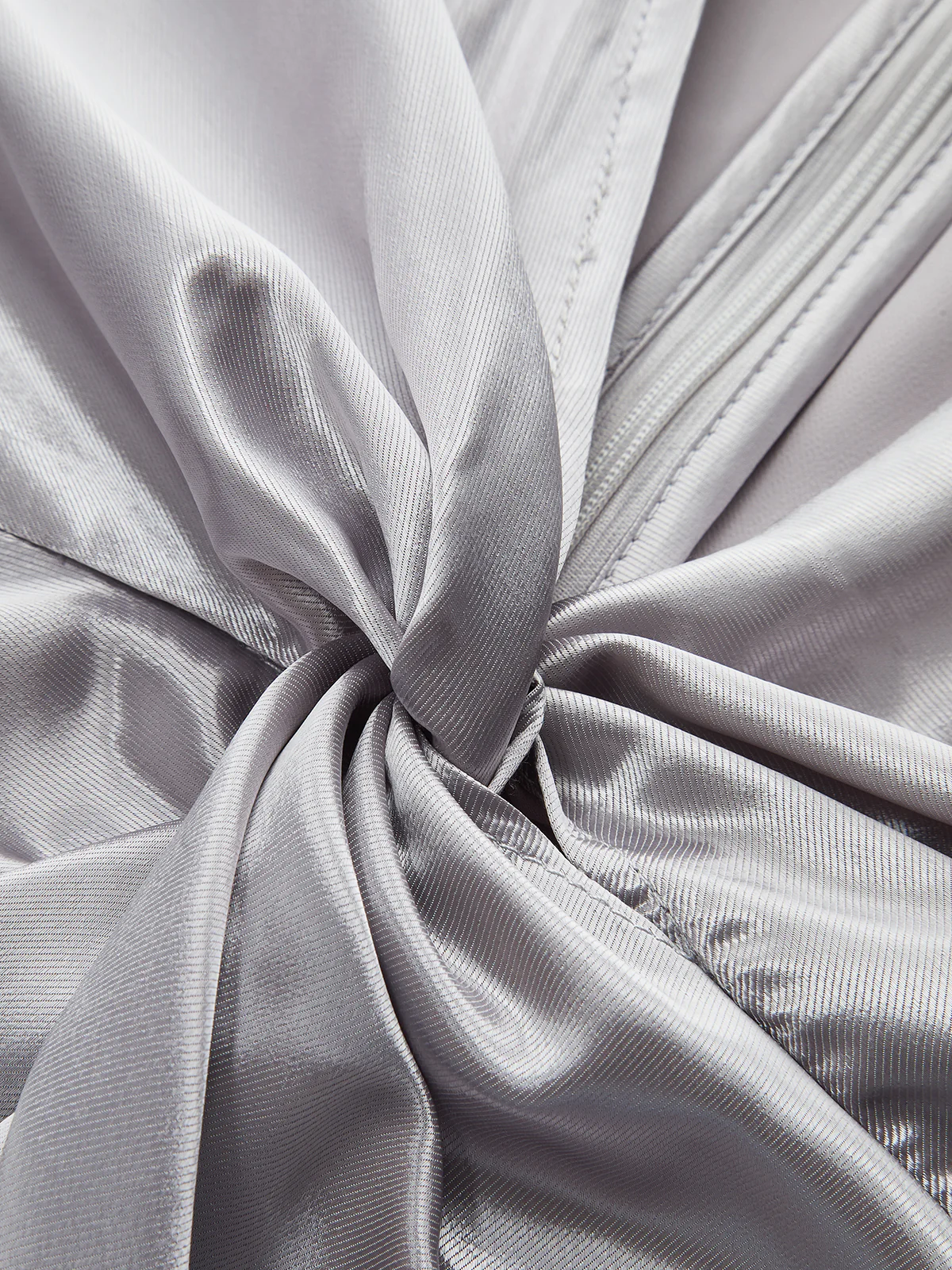 Long Sleeve V-Neck Knot Front Satin Blouse - Wholesalesil