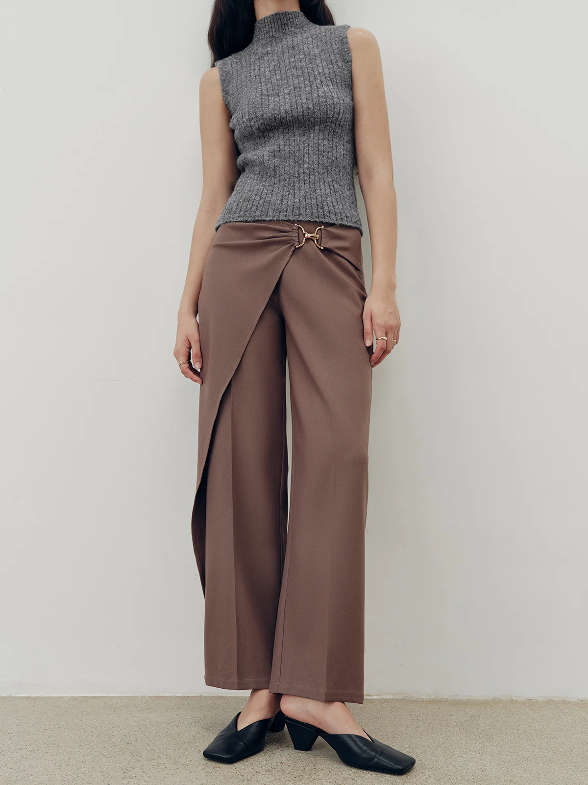 Overlap Detail Mid-Waist Pants - Wholesalesil