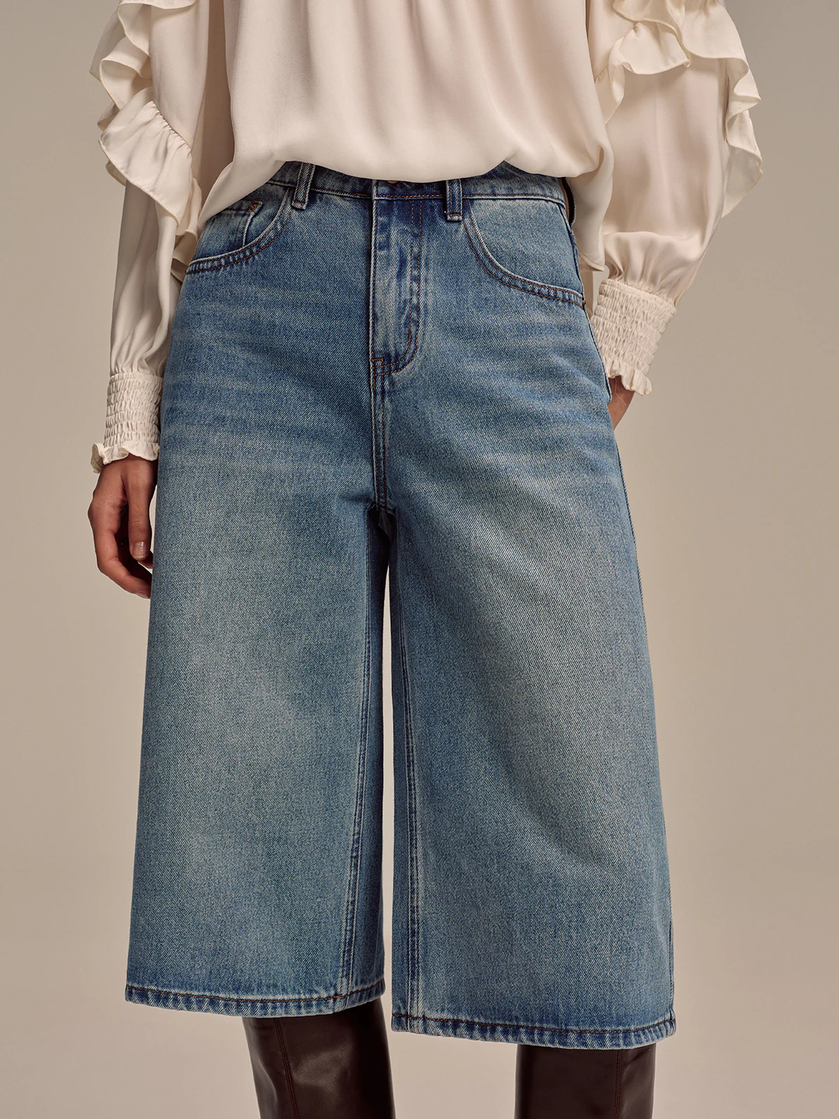 Mid-Waist Wide-Leg Jeans without Belt - Wholesalesil