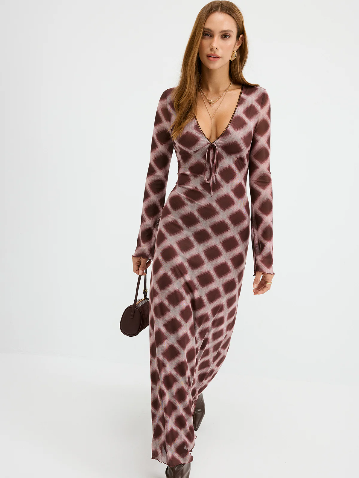 Checkered Mesh Maxi Dress - Wholesalesil