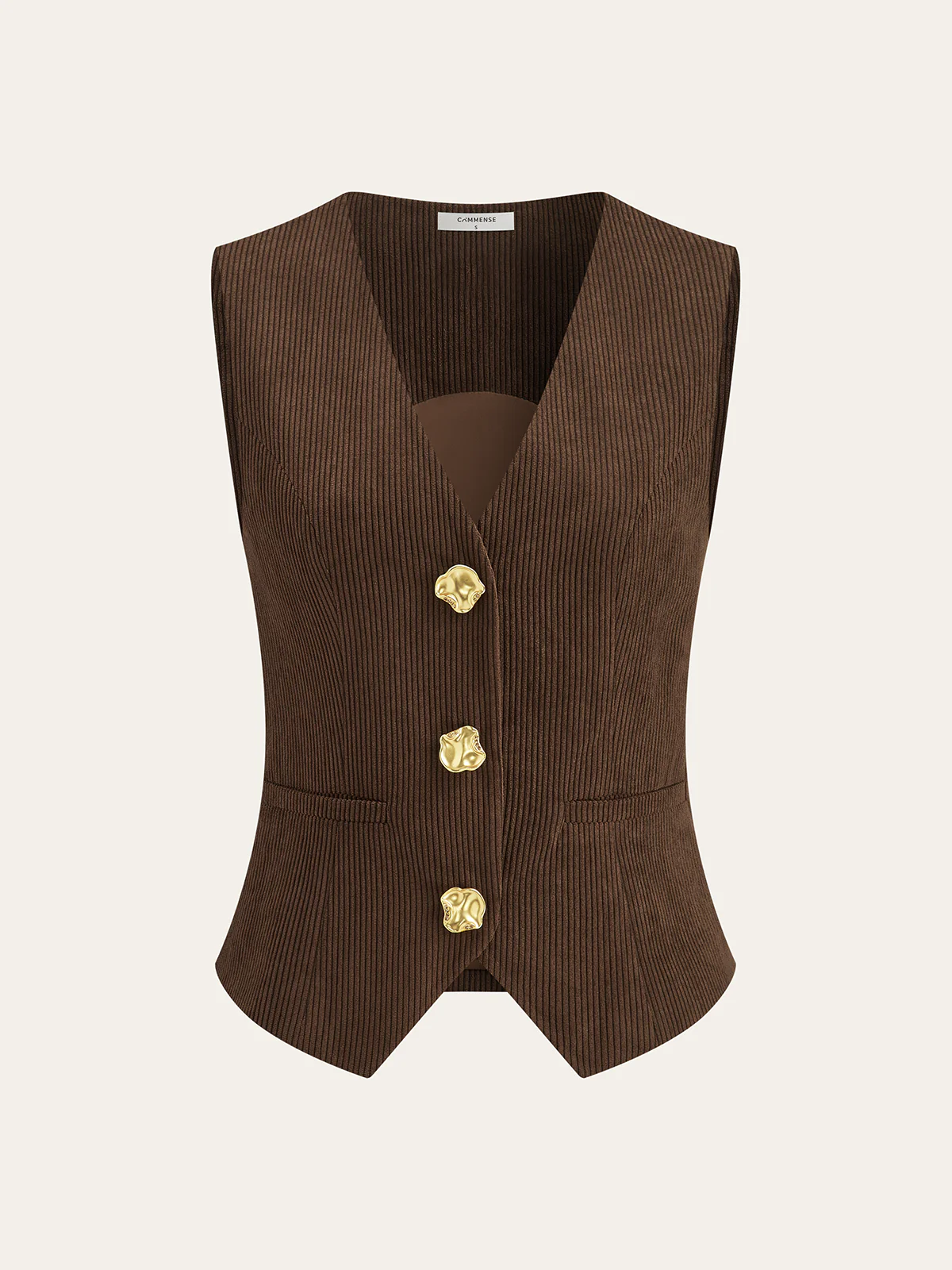 Corduroy V-neck Buttoned Vest - Wholesalesil