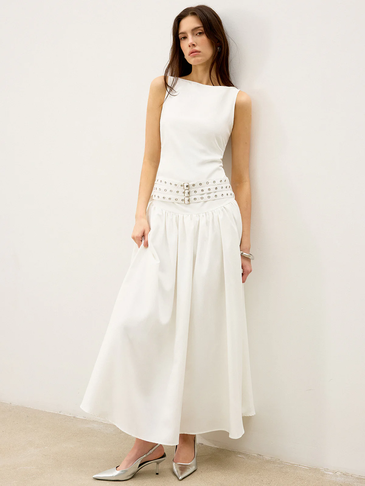 Boat Neck Multi-Belt Low-Waist Maxi Dress - Wholesalesil