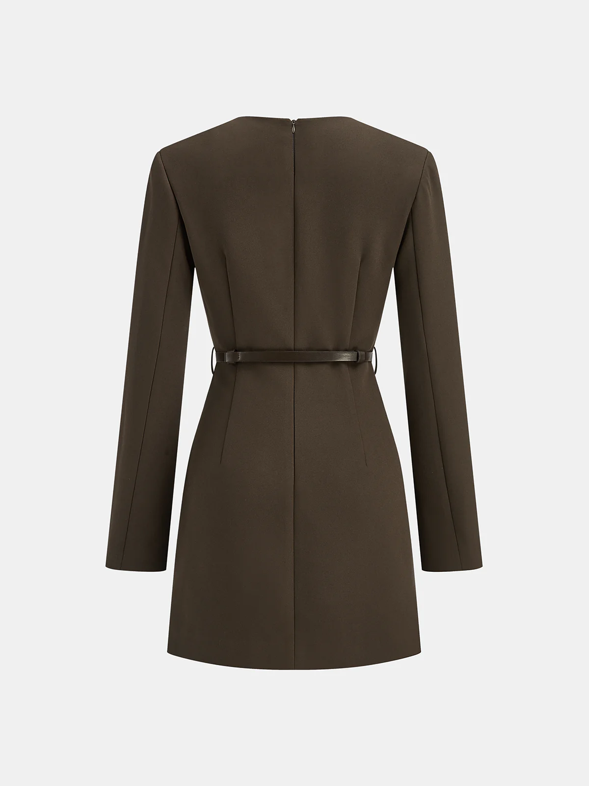 Belted V-Neck Tailored Dress - Wholesalesil