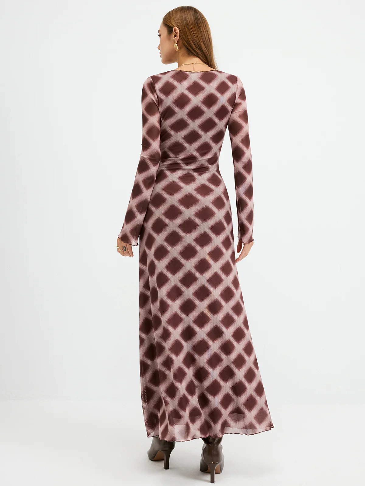 Checkered Mesh Maxi Dress - Wholesalesil