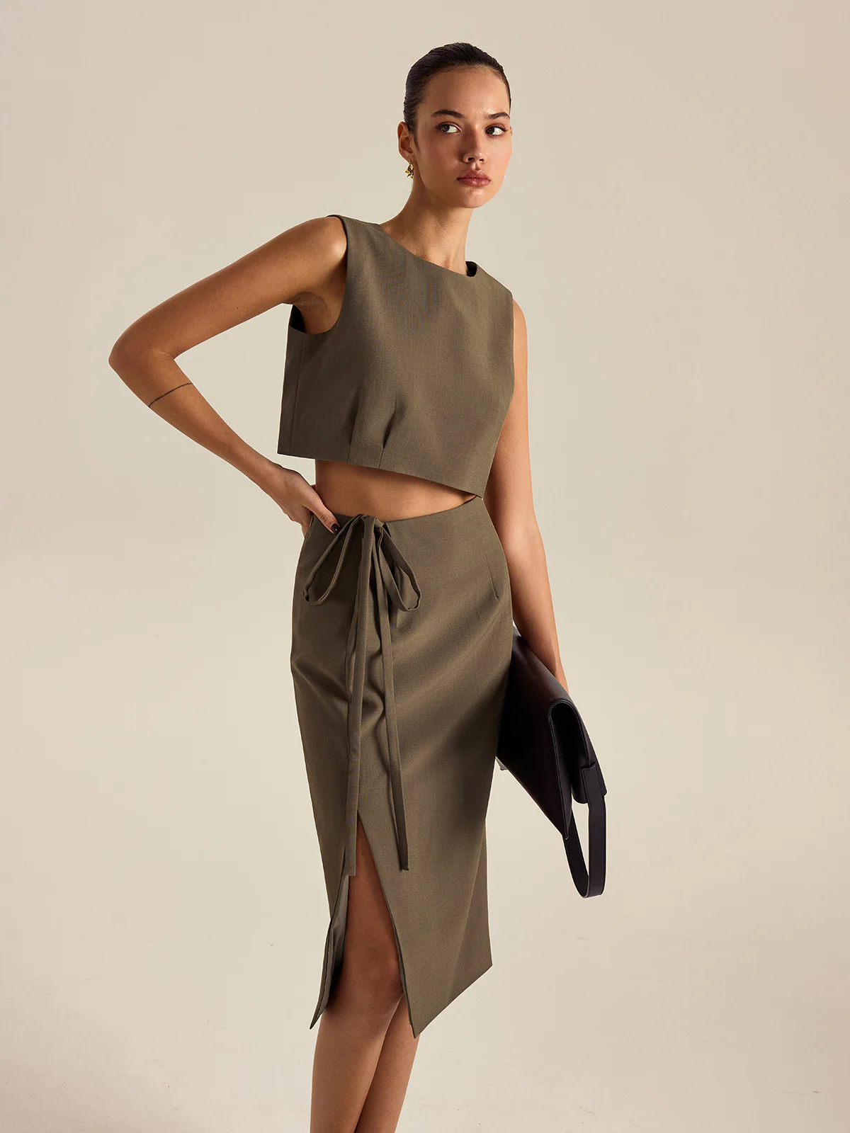 Side-Tie Slit Skirt - Wholesalesil