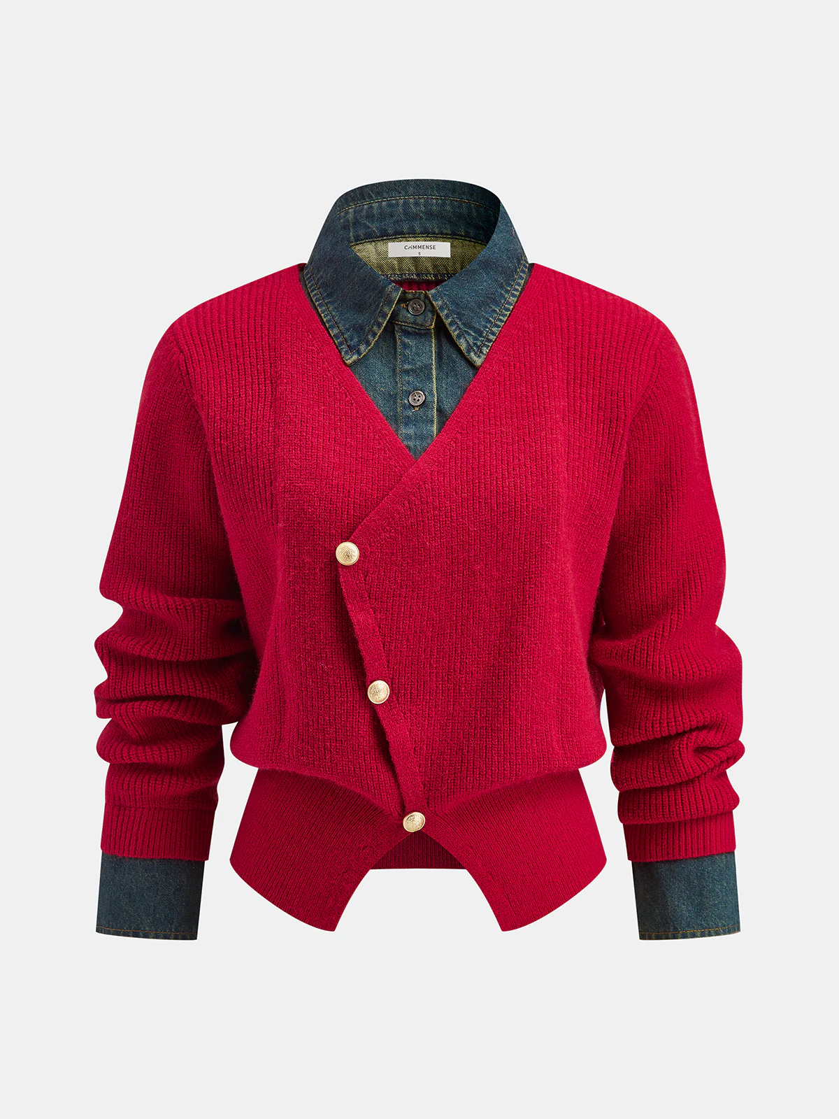 2 in 1 Denim Panel Asymmetric Sweater - Wholesalesil