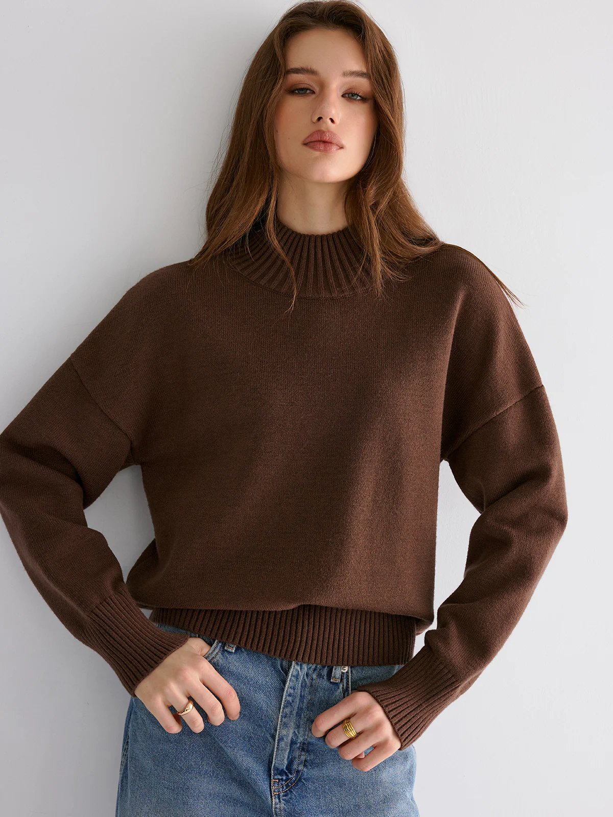 Oversized Drop Shoulder Crew Neck Sweater - Wholesalesil