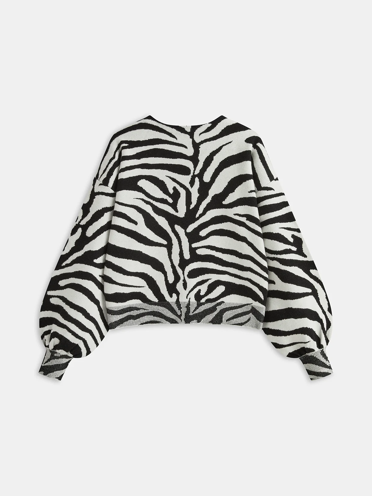 Zebra Print Puff Sleeve Cardigan - Wholesalesil