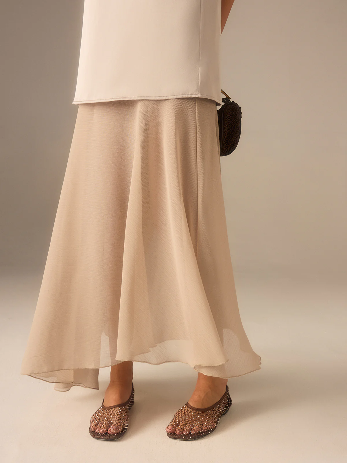 2 in 1 Semi-Sheer Chiffon Cami Maxi Dress - Wholesalesil