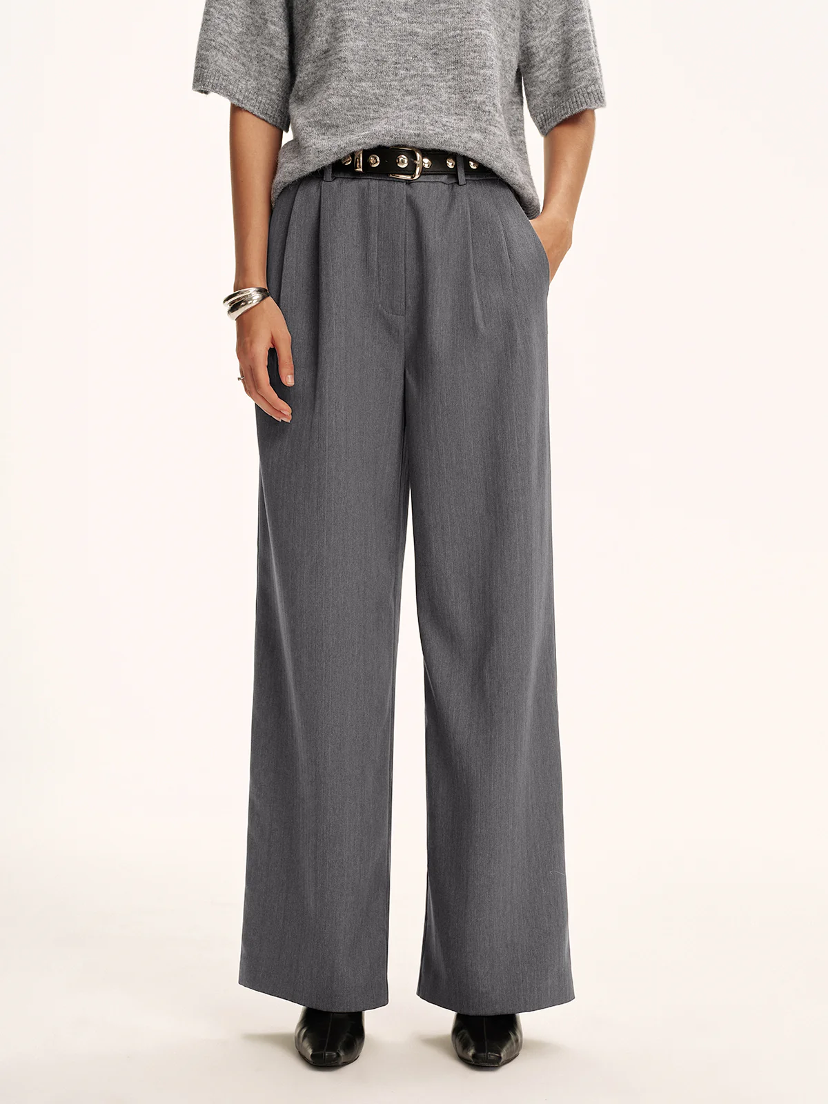 Cotton-Blend Pleated Pants without Belt - Wholesalesil