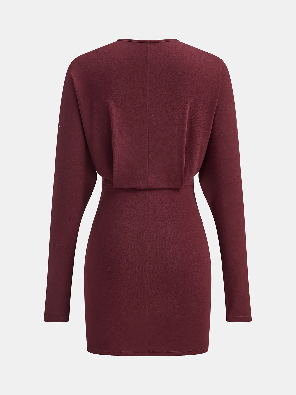 Deep V-Neck Ruched Long-Sleeve Mini Dress - Wholesalesil