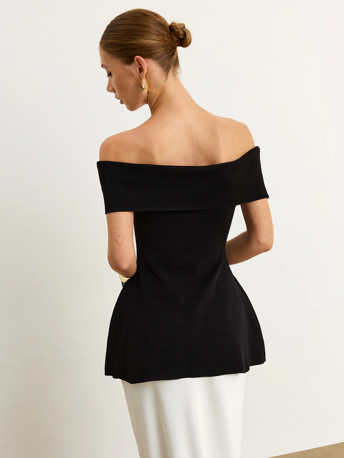 Off-Shoulder Knit Top with Slit - Wholesalesil