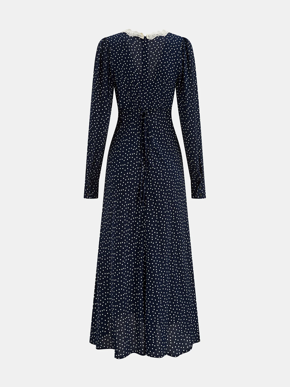 Polka Dot Lace Trim V-Neck Maxi Dress - Wholesalesil