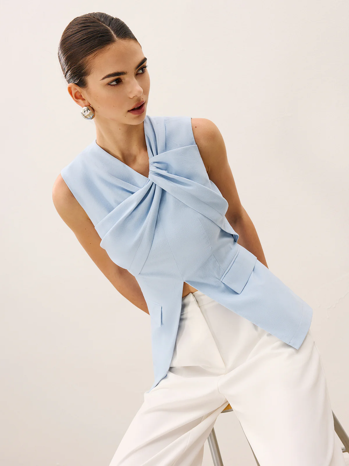 Linen & Cotton Pleated Sleeveless Vest - Wholesalesil