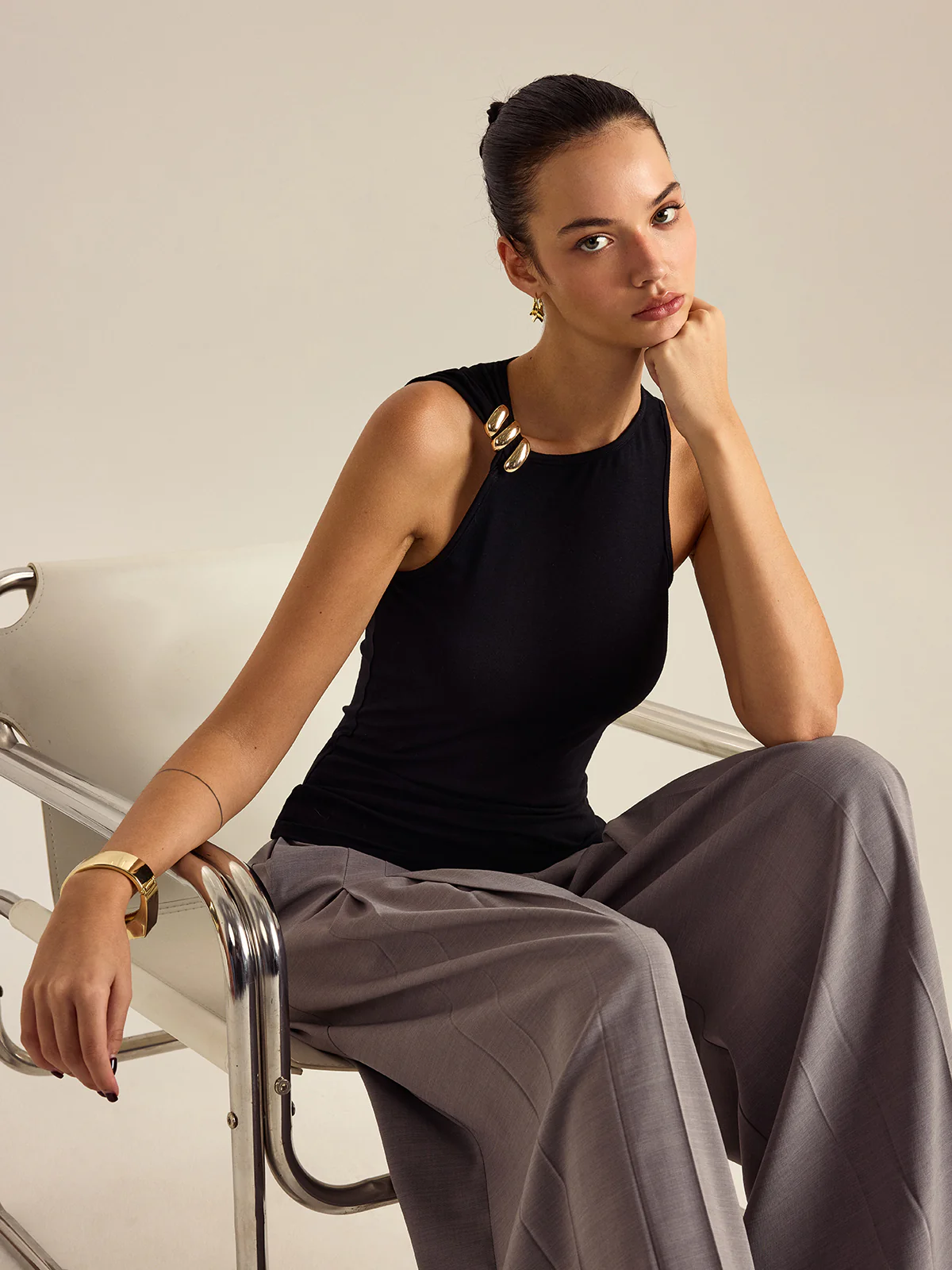 Metal Decor Sleeveless Top - Wholesalesil