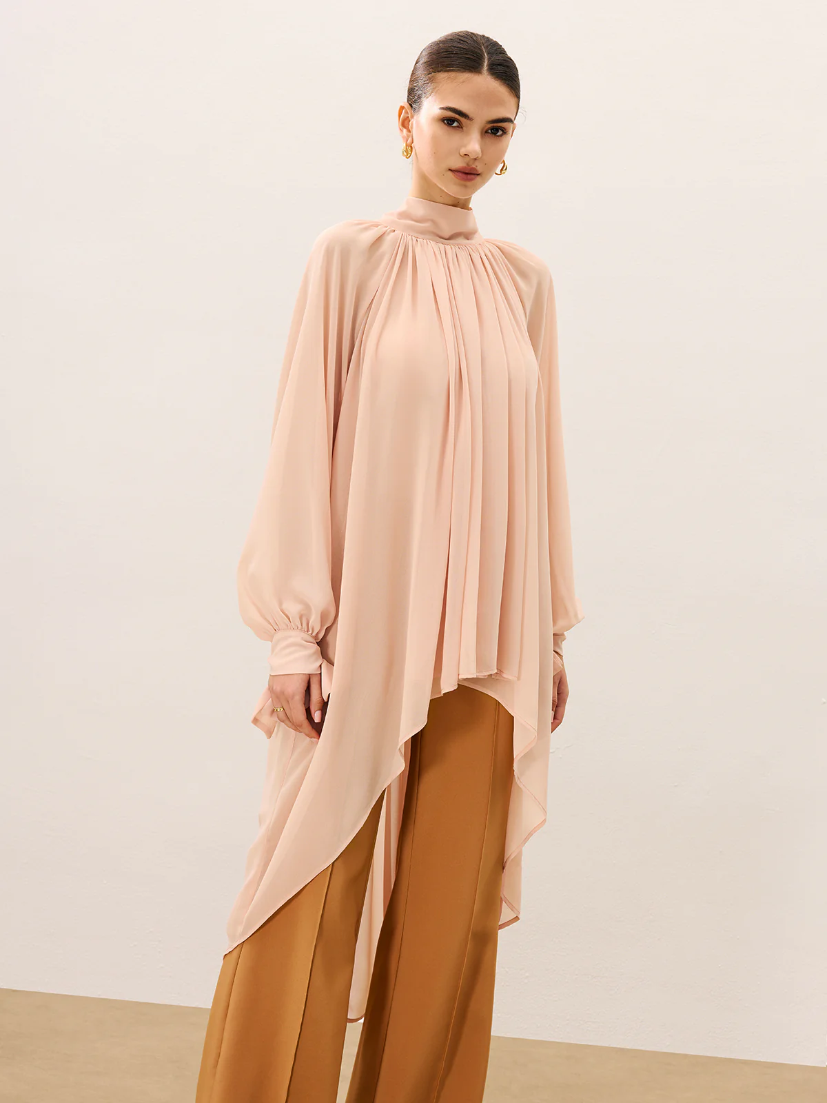 Ruffled Oversized Semi-Sheer Chiffon Blouse - Wholesalesil