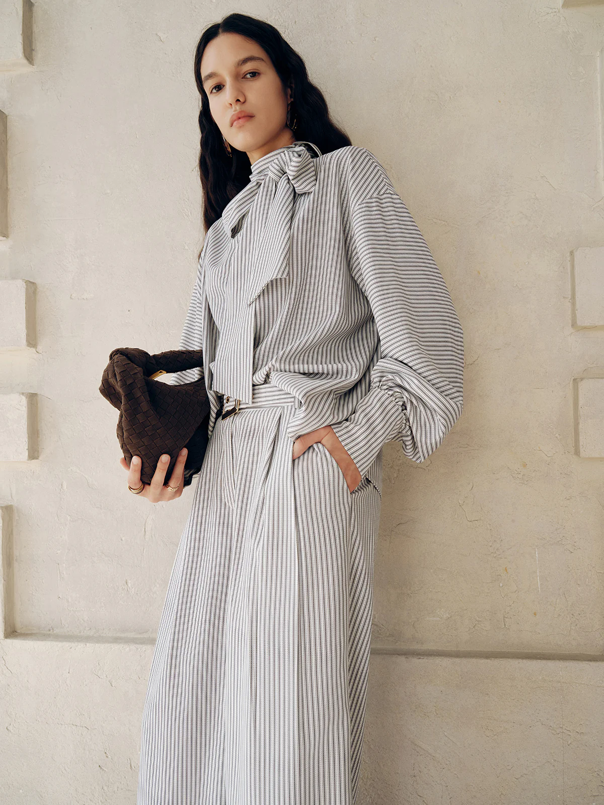 Belted Striped High-Waisted Wide-Leg Pants - Wholesalesil