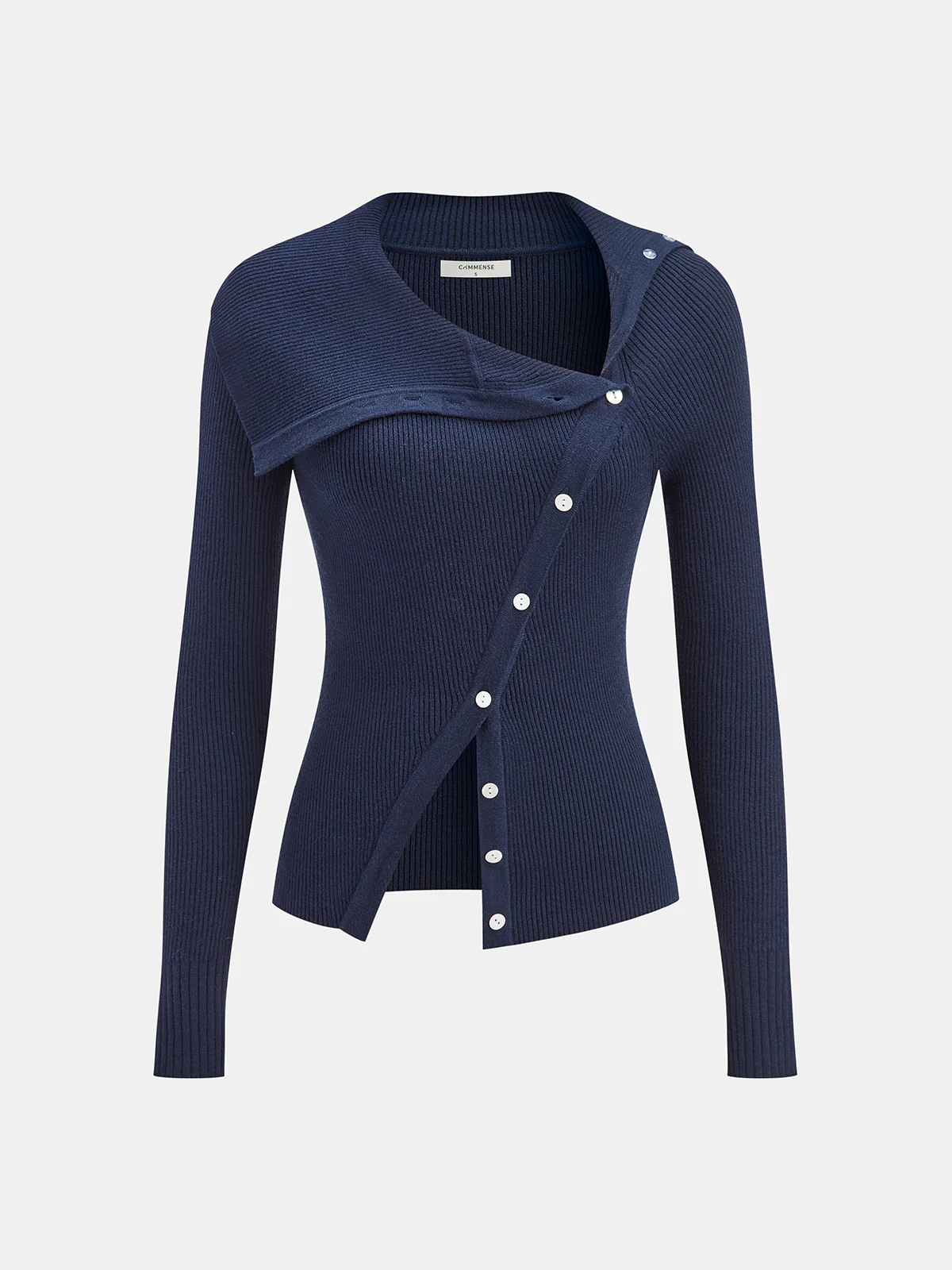 Asymmetric Lapel Button Front Knit Top - Wholesalesil