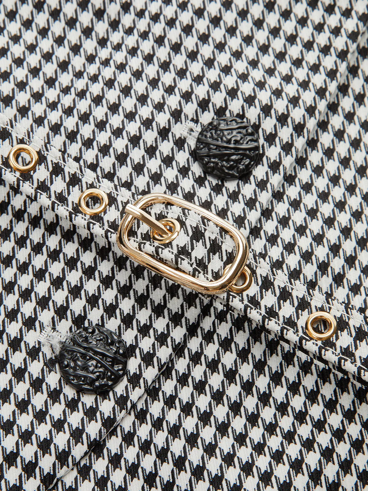 Houndstooth Belted Collar Vest - Wholesalesil