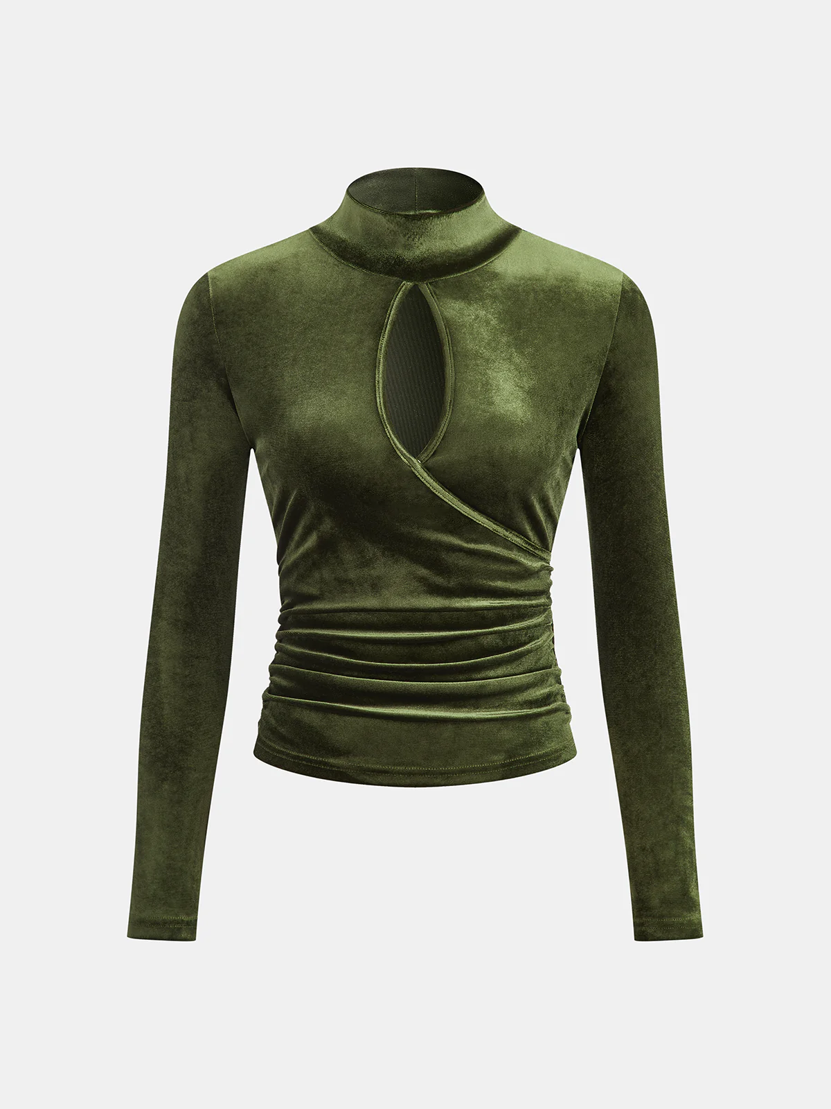 Velvet High Neck Cut-Out Ruched Blouse - Wholesalesil