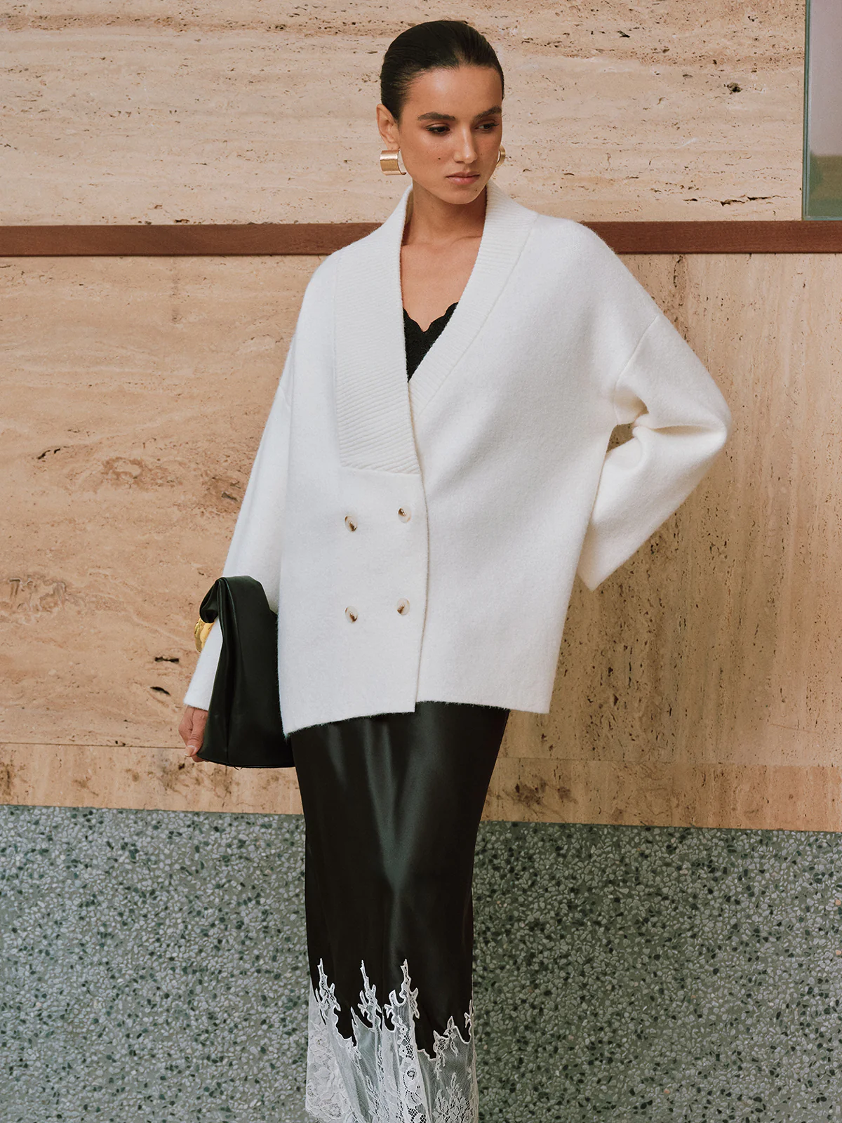 Double-Breasted Oversized Cardigan - Wholesalesil