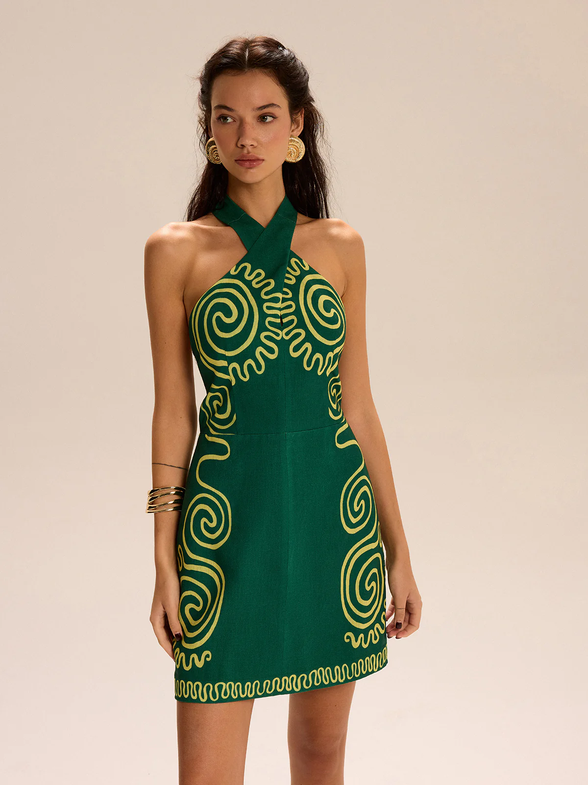 Halter-Neck Dress With Swirl Patterns - Wholesalesil