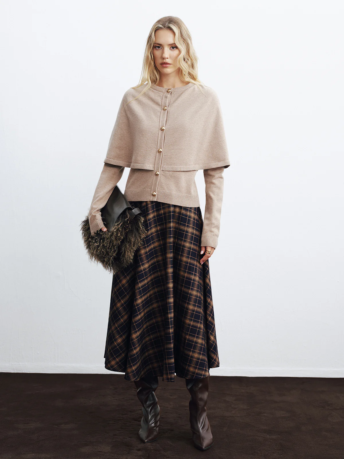 Layered Cape-Style Cardigan - Wholesalesil