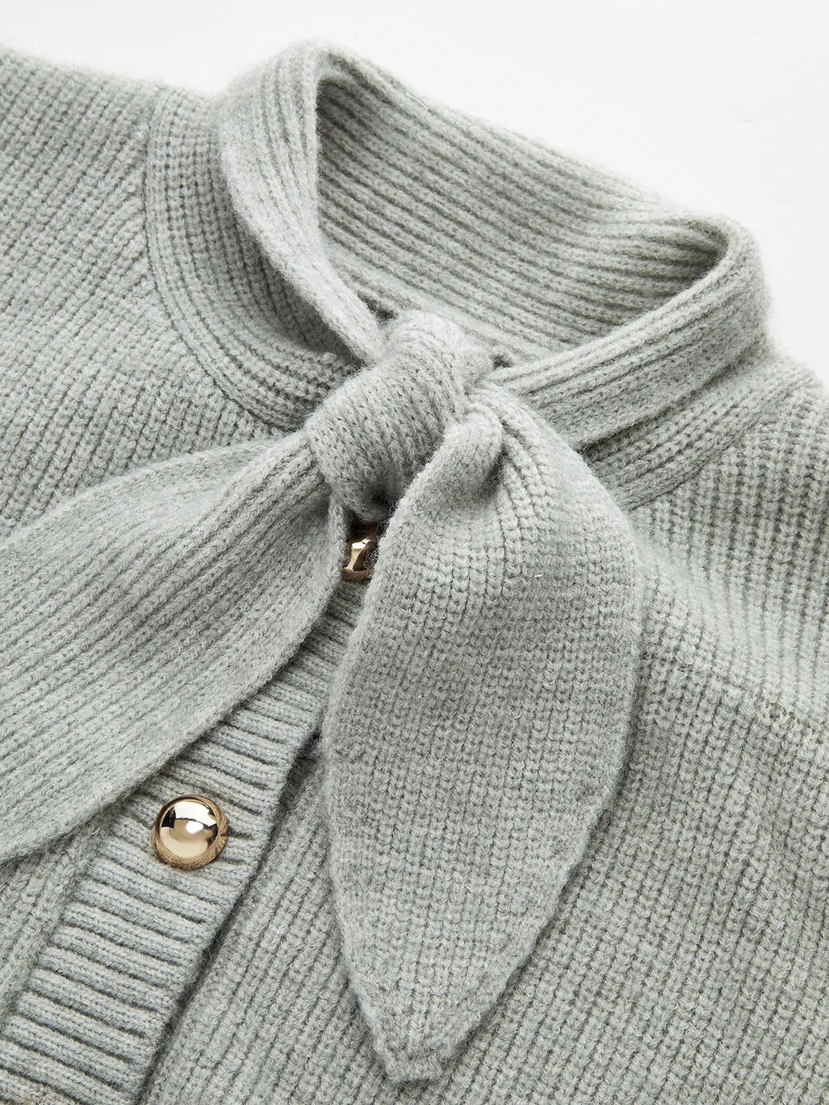 Tie Neck Metal Button Knit Cardigan - Wholesalesil