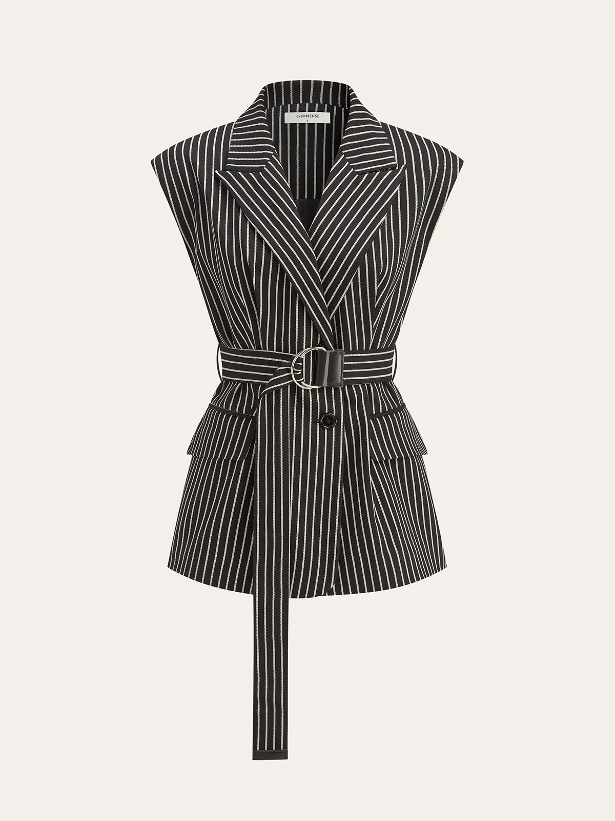 Cotton-Blend Striped Belted Longline Vest - Wholesalesil