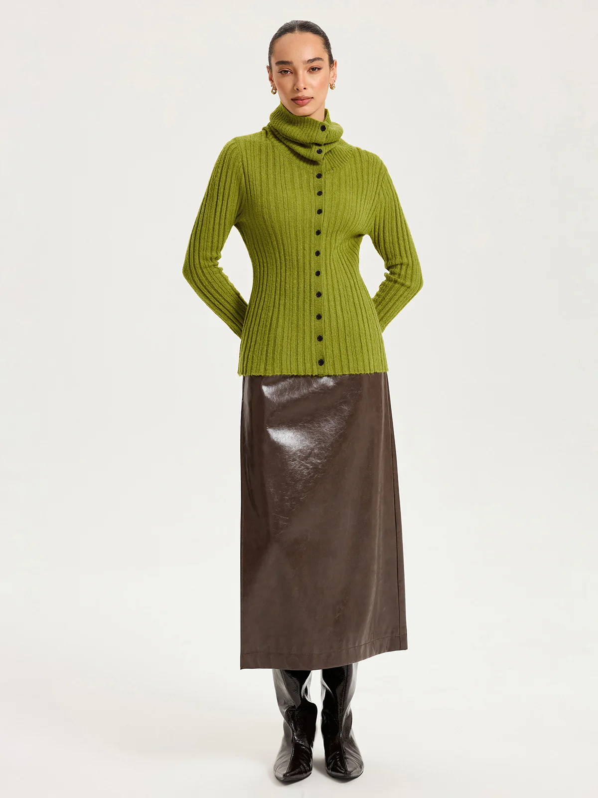 Shawl Collar Wool-Blend Ribbed Cardigan - Wholesalesil