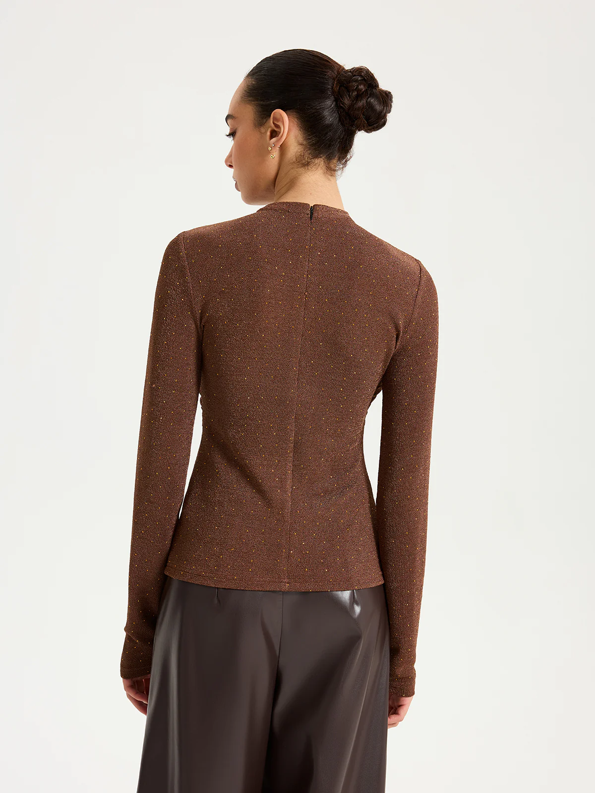 Draped Cross-Front Glitter Knit Top - Wholesalesil