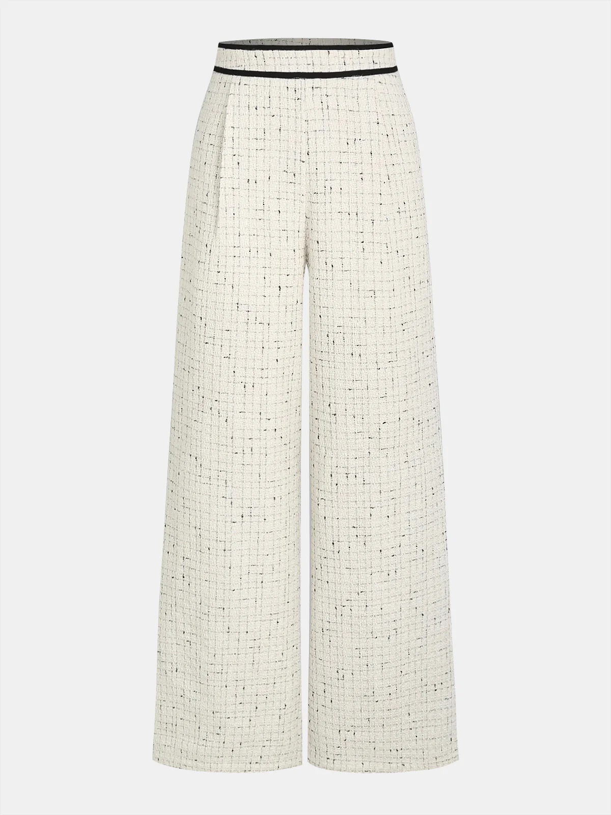 Contrast Waistband Tweed Wide-Leg Pants - Wholesalesil
